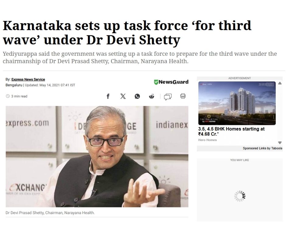Headline: Karnataka sets up task force ‘for third wave’ under Dr Devi Shetty