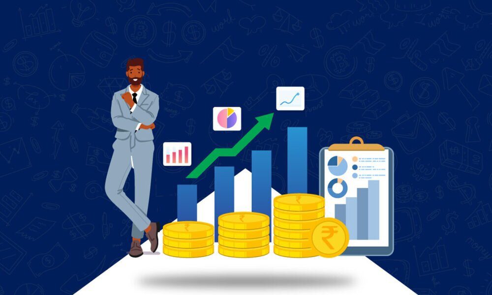 rising bar graph and upward arrow symbolize growth, profitability, and positive performance trends.