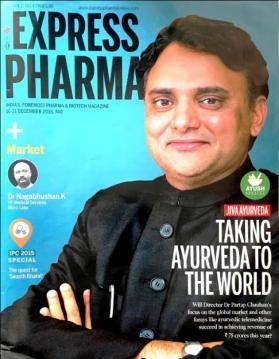The magazine masthead Express Pharma A featured leader on the cover pharma advertising agency