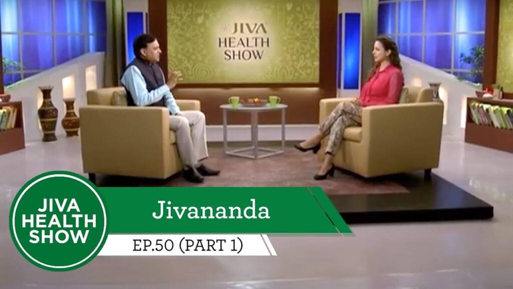 The set branding clearly reads Jiva Health Show A health expert seated opposite a host